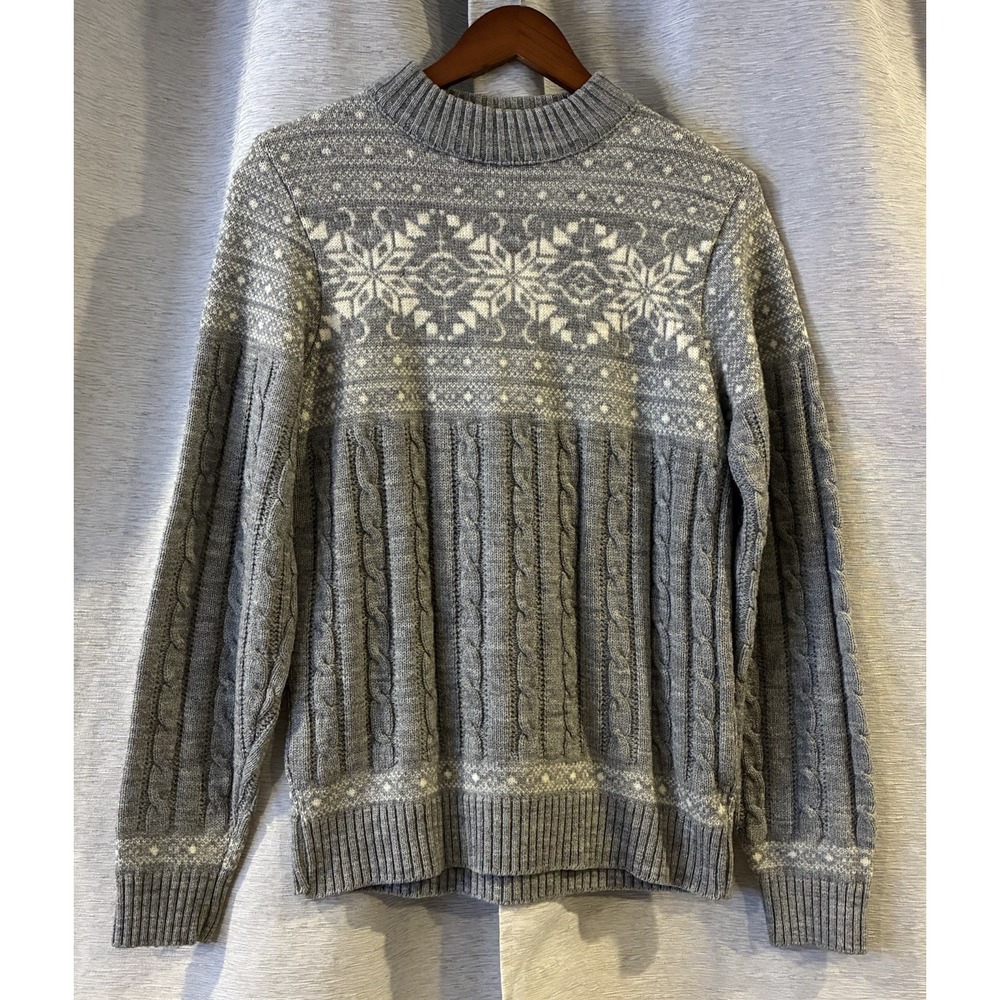 Vintage L.L.Bean Fair Isle Gray‎ Sweater 70s 80s USA Made Size Small
